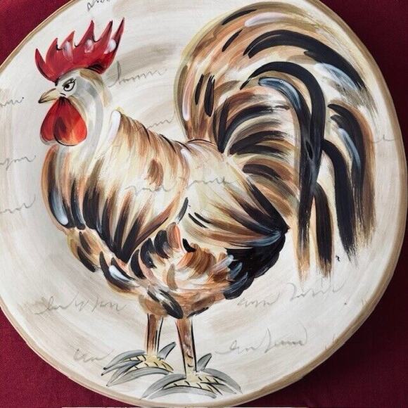TableTops Gallery Romalo Rooster Dinner Plate 11.5" set of 4 Hand Painted Rustic - Picture 10 of 13